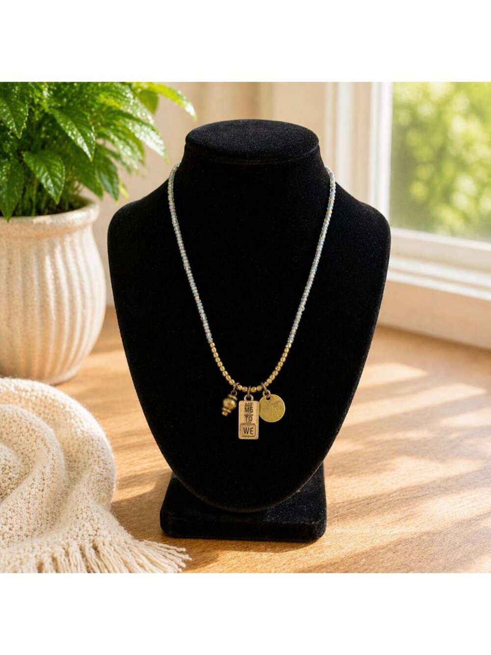 Handcrafted Beaded Necklace With Gold-Tone Charms & #GirlLove Pendant Boho Style